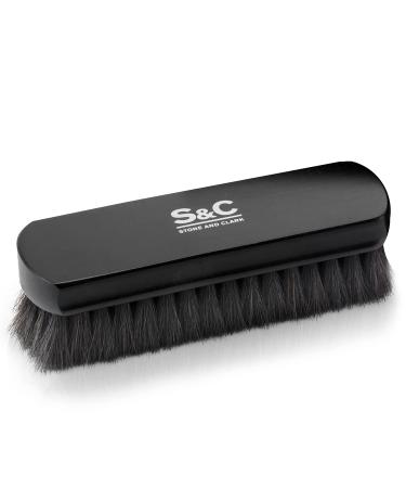 Stone and Clark Horse Hair Shoe Brush - Polish Your Leather to Perfection - Shoe Polish Brush with 100% Horse Hair Bristles & Concaved Beech Wood Handle (Premium Black Horsehair Brush)