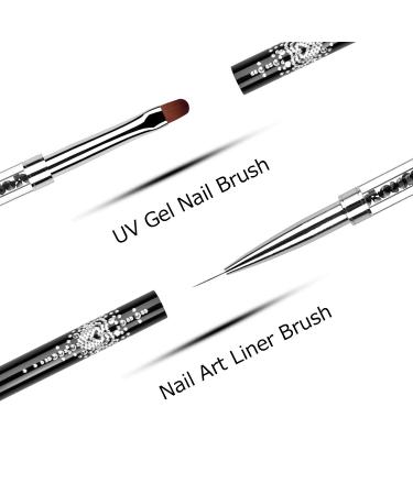 LEQ Dual-Ended Nail Design Brush | Rhinestone Handle UV Gel Nail Art Tool - Buy Online on SooperMarket.com