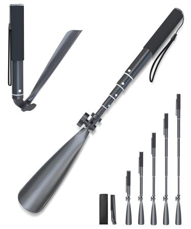 Zeerun Portable Long Metal Shoe Horn 8.5-39, Telescopic Aluminum Alloy Dressing Aid Stick Long Handle Shoe Horn for Seniors, Men, Women and Kids