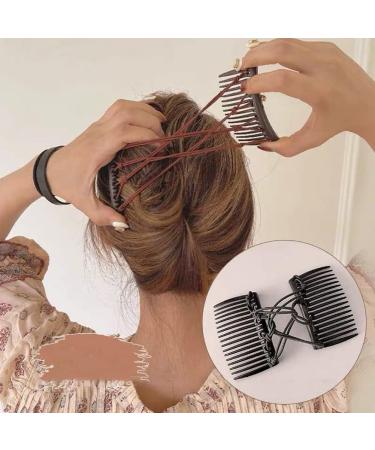 2 Pcs Plastic Double Hair Combs Adjustable Elastic Hair Comb Easy Hair Bun Comb Stretchy Double Comb Hair Clip for Curly Thick Wavy Hair - Buy Online on SooperMarket.com