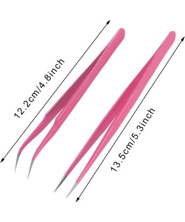 Quesuc 2 Pieces Straight and Curved Tip Tweezers Nipper for Eyelash Extensions Pink Stainless Steel False Lash Application Tools - Buy Online on SooperMarket.com