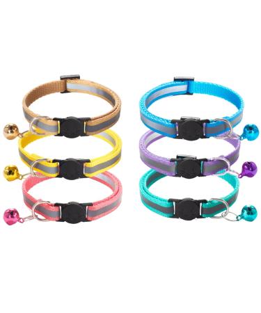 Asymnm 6 pieces of safety cat neck bands with quick lock reflective kitten neck bands with bells cat neck band reflecting