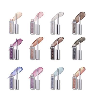 Glitter Eyeshadow Set - 12 Color Liquid Shimmer Metallic Eyeliner Makeup Kit for Long-Lasting Multi-Dimensional Eye Looks - Quick-Drying Formula, Perfect Gift - Buy Online on SooperMarket.com