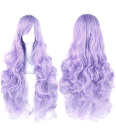 YEESHEDO 32" 80 cm Long Wavy Curly Hair Cosplay Wigs with Bangs for Women Girls Heat Resistant Synthetic Wig for Party Costume Anime Halloween (Light Purple)