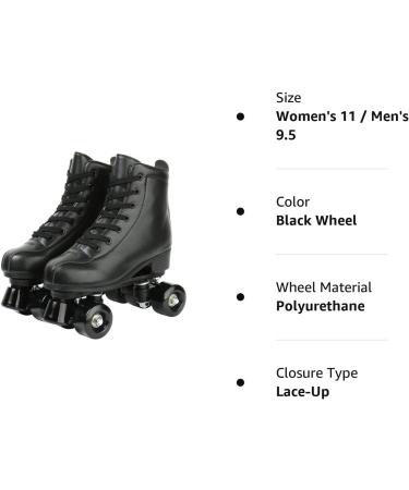 XUDREZ Double-Row PU Leather High-top Roller Skates | Unisex 4-Wheel Shiny Black Roller Skates | Women's 11 / Men's 9.5 - Buy Online on SooperMarket.com
