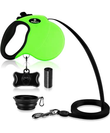 Philorn rolling linen for dogs 5m roll leash flexible with one-button blocking system non-slip handle without involvement reflective retractable dog leash for medium-sized large dogs up to 50kg L |5m |50kg green