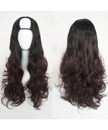 Harajuku Fashion Long Wavy Curly Fluffy U Shaped Wigs Heat Resistant Synthetic Fibre Mixed Gradient Dark Roots Hair for Girls 28inches H G G