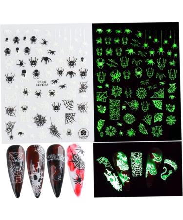 Halloween Nail Art Stickers Glow in The Dark Nail Decals 3D Self-Adhesive Fluorescent Nail Stickers Skull Spider Witch Ghost Pumpkin Bat Snake Nail Design for Women and Girls DIY Acrylic Nail - Buy Online on SooperMarket.com