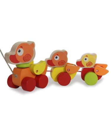 Jamara wooden toy Kidiwood sagging duck family 3Tlg.- from 18 months solid wood - Berga horn and beech water -based colors promotes motor skills and sense of touch pull cord