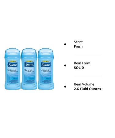 Suave Fresh Invisible Solid Deodorant 2.6oz (Pack of 3) - Long Lasting Protection - Buy Online on SooperMarket.com