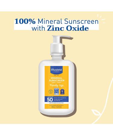 Mustela Baby Mineral Sunscreen Lotion SPF 50 - Fragrance Free, Water Resistant, Non-Nano Formula for Sensitive Skin - Broad Spectrum Protection for Face & Body - Family Size 11 Fl Oz - Buy Online on SooperMarket.com