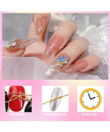 Nail Chain 4 Strips Gold Silver Metal Nail Art Chains 3D Nail Charms Punk Nail Studs Nail Art Decorations for Manicure Design DIY Crafts (Gold+Silver) - Buy Online on SooperMarket.com