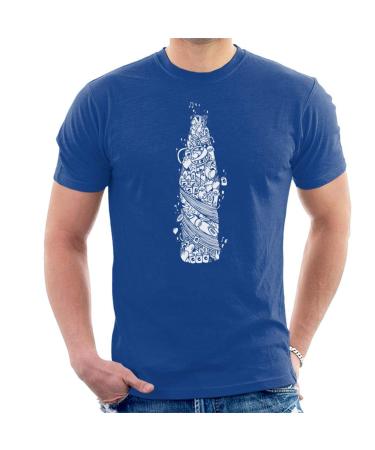 All+Every Pepsi White Doodle Bottle Men's T-Shirt M Royal Blue