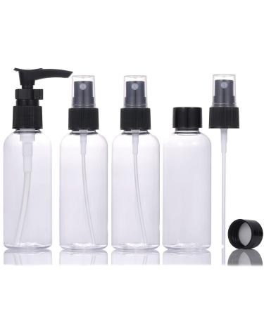 Lufevrm 4 pieces of travel bottles Set thickened plastic leakproof refillable empty spray/pump bottles with lid and transparent carrier pocket 80ml bottles in travel size for shampoo perfume black 80ml