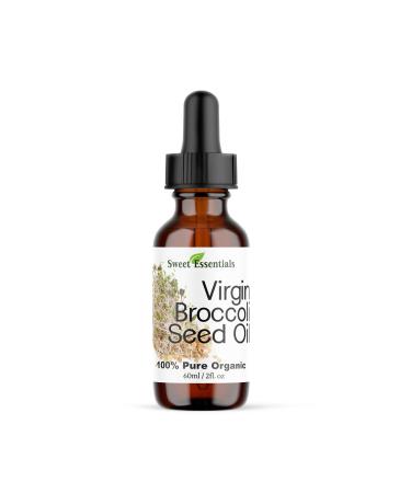Sweet Essentials Organic Unrefined Broccoli Seed Oil | Imported From Canada | 2oz Glass Bottle | 100% Pure | Virgin | Cold-Pressed | Natural Moisturizer for Skin Hair and Face