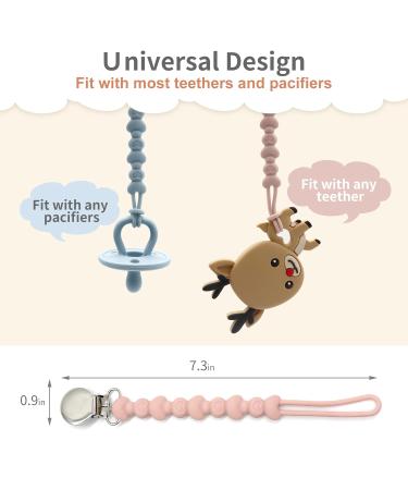 PAPACHOO Pacifier Clip 2 Pack - BPA Free Silicone Beads - Teething Relief for Baby Boys and Girls - Soothie Binky Clips in Dusty Blue and Light Pink - Buy Online on SooperMarket.com