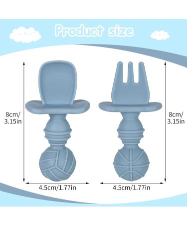 6 Pcs Silicone Baby Fork and Spoon Set for Self-Feeding | Easy Grip Toddler Utensils for Baby Led Weaning | 6 Months+ | Blue, Green, Grey - Buy Online on SooperMarket.com