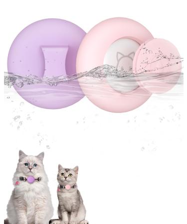 Simplethings waterproof Airtag dog collar anti-loss protective cover compatible with Apple Airtag GPS tracker silicone-air day holder for cat and dog collars pink+purple S-12mm