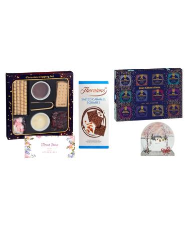 Temas Hot Chocolate Gift Set Includes Chocolate Dipping Set Marshmallows Cookies Rice Bars White chocolate Peppermint Caramel Squares Christmas Card 2023 & Variety of Hot chocolate Flavours