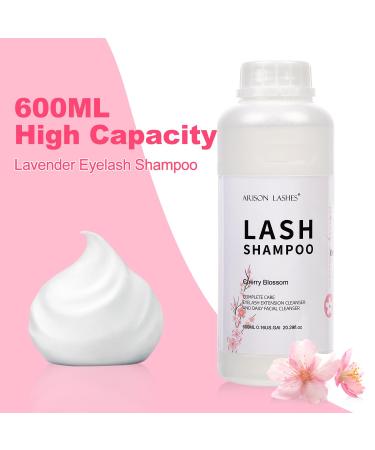 Eyelash Extension Shampoo 600ml | Paraben & Sulfate-Free Foaming Cleaner for Extensions & Natural Lashes | Cherry Blossom | Professional & Self-Use - Buy Online on SooperMarket.com