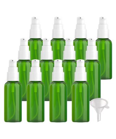 ZEOABSY 12 Pieces 50 ml Green Lotion Bottles with White Pump 50ml Empty PET Plastic Lotion Pump Bottle Cosmetic Gel Travel Container for Cosmetic Make up Cleaning + 2 x Funnel Green 50ml
