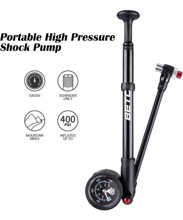 BETO High Pressure Shock Pump - 400 PSI Max | MTB Bike Fork & Rear Suspension Pump with No-Loss Schrader Valve - Buy Online on SooperMarket.com