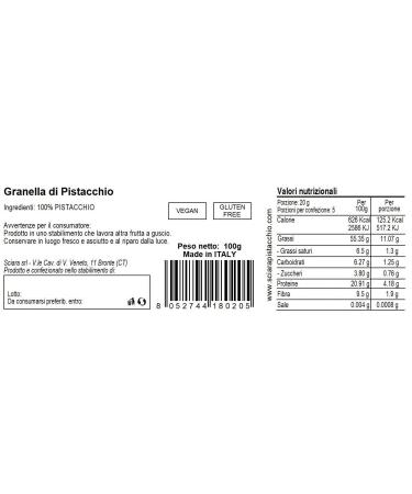 Sciara Chopped Sicilian Pistachios from Bronte Italy - Premium Quality in Glass Jar 100g - Buy Online on SooperMarket.com