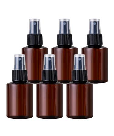 TIANZD 6 Pieces Empty 50 ml Brown PET Plastic Fine Mist Pump Spray Bottles with Black Sprayer for Cosmetic Perfume Water Travel Portable Containers Refillable 1x Funnel 50ml