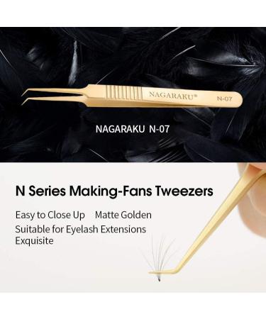 NAGARAKU Gold Curved Angled Volume Tweezers - Lightweight Stainless Steel Precision Tweezer for Easy Eyelash Extension Fanning (N-07) - Buy Online on SooperMarket.com