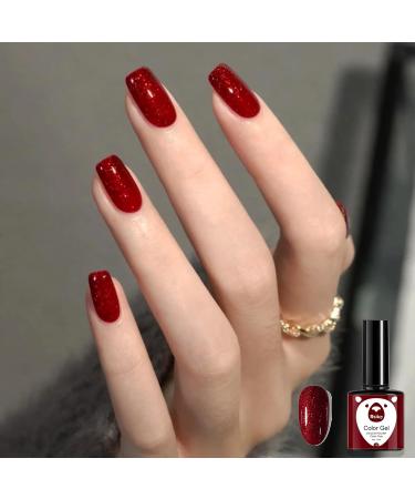 Red Gel Nail Polish Glitter Dark Red Burgundy Cherry Red Gel Polish Soak Off LED/UV Lamp Manicure Long Lasting Gel Nail Varnish for Christmas Women Nail Art Salon DIY Home - Buy Online on SooperMarket.com
