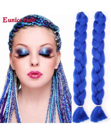 6 Packs Eunice Hair Jumbo Lichten Hair Extensions Blue Colorful Kunsthaar Kanecalon Hair for Disory Crochet Box braids Blue Color 165 g/PCs 100 cm (Blue)