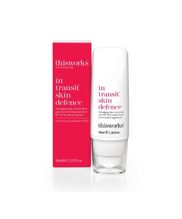 This Works In Transit Skin Defence 40 ml - SPF Face Moisturiser with Hyaluronic Acid Vitamin E and Antioxidants - Anti-Aging Daily Face Sunscreen with SPF 30 for Broad-Spectrum UVA/UVB Protection New In-Transit Skin Defence