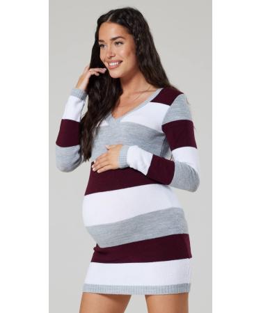 HAPPY MAMA Maternity Stretch Knit Colour Block Jumper Dress, Stripes 405p Crimson (Size 16-18) - Buy Online on SooperMarket.com