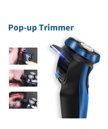 Rotary Electric Razor for Men with Pop-up Trimmer, LCD Display, Rechargeable Cordless & Waterproof - Blue - Buy Online on SooperMarket.com