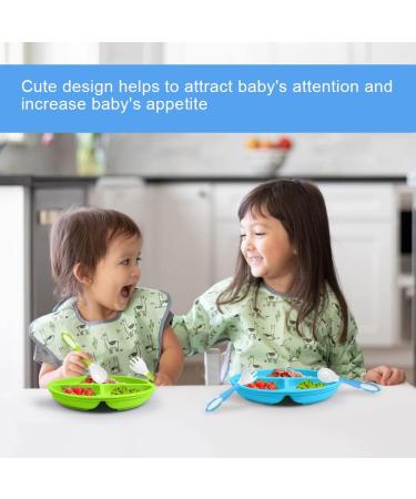 Vicloon Baby Silicone Suction Plates 2Pcs - Non Slip Divided Dishes for Toddler Self Feeding - Blue/Green - Buy Online on SooperMarket.com