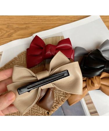 4-Piece Handmade PU Leather Hair Bow Clip Set for Women - Bow Alligator Clips Hair Barrettes - Buy Online on SooperMarket.com