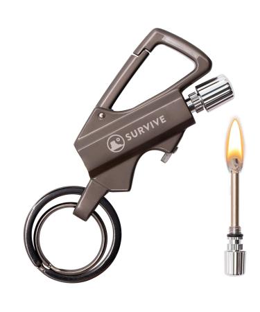 SURVIVE Permanent Match Bottle Opener Metal Keychain, Reusable Survival Fire Starter Lighter, Emergency Waterproof Striker Stick Kit Charcoal