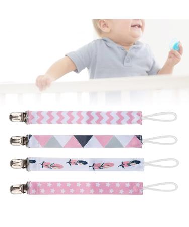 4-Pack Baby Pacifier Clip - Cotton Ribbon Holders for Infants | International Shipping Available - Buy Online on SooperMarket.com