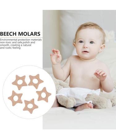 Amosfun 5pcs Wooden Star Shaped Teether Set for Baby Teething | Nursing Pendant Chew Toys for Infant Bed, Crib, Gym - Buy Online on SooperMarket.com