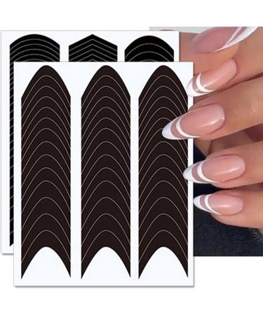 6 Pcs French Manicure Edge Stickers - Wavy Line 3D Self-Adhesive Nail Art Templates for DIY Designer Nails - V-Shaped Stencils and Fringe Decals - Buy Online on SooperMarket.com