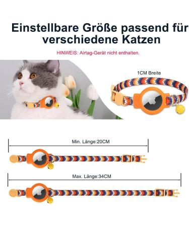 Mouyou Airtag Cat Neck Band | Adjustable Soft Nylon Collar with Bell & Safety Clasp | Orange Gradient Pattern | Fits 22-34cm - Buy Online on SooperMarket.com