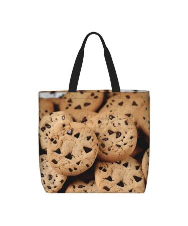 DEHIWI Cookies Food Chocolate Chip Biscuits Tote Bag For Women Waterproof Casual Shoulder Bag With Zipper Grocery Handbags For Office Shopping Travel Black One Size