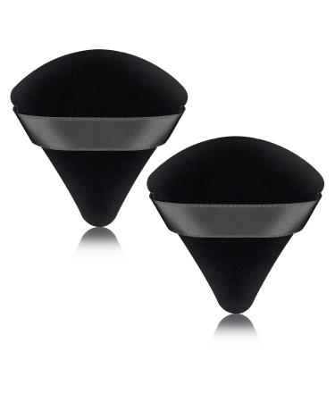 2 Pcs Powder Puff Face Triangle Make Up Sponges Soft Reusable Triangle Sponges with Strap for Loose Body Eyes Cosmetic Foundation Wet Dry Beauty Makeup Tool Puffs Setting Cushion Large Soft Black black 1