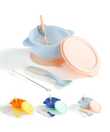 Kyraton Baby Bowls Suction Bowls for Baby with Straw and Spoons Unbreakable and Reusable Light Weight Bowl Be Used for Milk Soup Or Ice Cream Slip Resistant and Durable (Light Blue) 2.light Blue