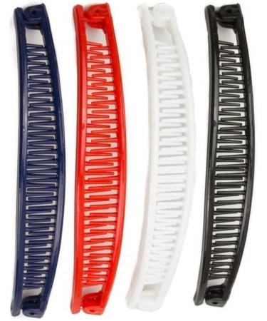 Mytoptrendz -Set Of 4 Banana Hair Clip Long Banana Ponytail Comb Clip Red Navy white Black - Buy Online on SooperMarket.com