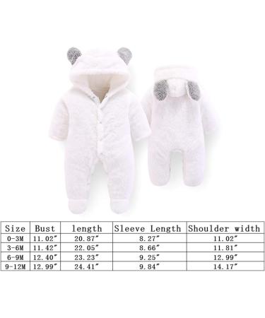 Newborn Baby Cartoon Bear Snowsuit Winter Coat | Fleece Hooded Romper Jumpsuit 0-3 Months White - Buy Online on SooperMarket.com