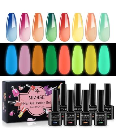 MIZHSE Mood Temperature Color Changing Nail Polish Set, Glow in the Dark Gel Nail Polish Black Pink Green Blue Yellow Orange 8 Colors 7ml Soak Off Gel Polish Kit for Nail Art Manicure DIY at Home (8pcs Color Changing & Nig…