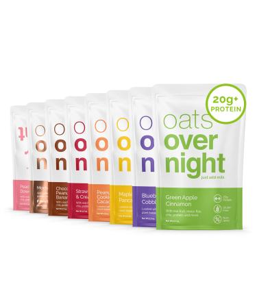 Oats Overnight - Party Pack Variety (8 Meals) High Protein Low Sugar Breakfast Shake - Gluten Free Non GMO Oatmeal (2.7oz per meal)