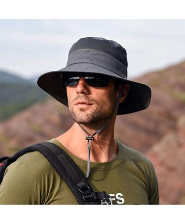 Ehsbuy Dark Gray Fischerhut for Men - Foldable Mesh Angler Safari Hat with Face Cover & Neck Flap - Ideal for Outdoor Adventures - Buy Online on SooperMarket.com