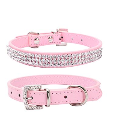 THAIN Rhinestones Dog Cat Collar Bling Diamond with Rhinestone Crown Decoration for Small Medium Large Dogs XS(Length 8"-10") Pink
